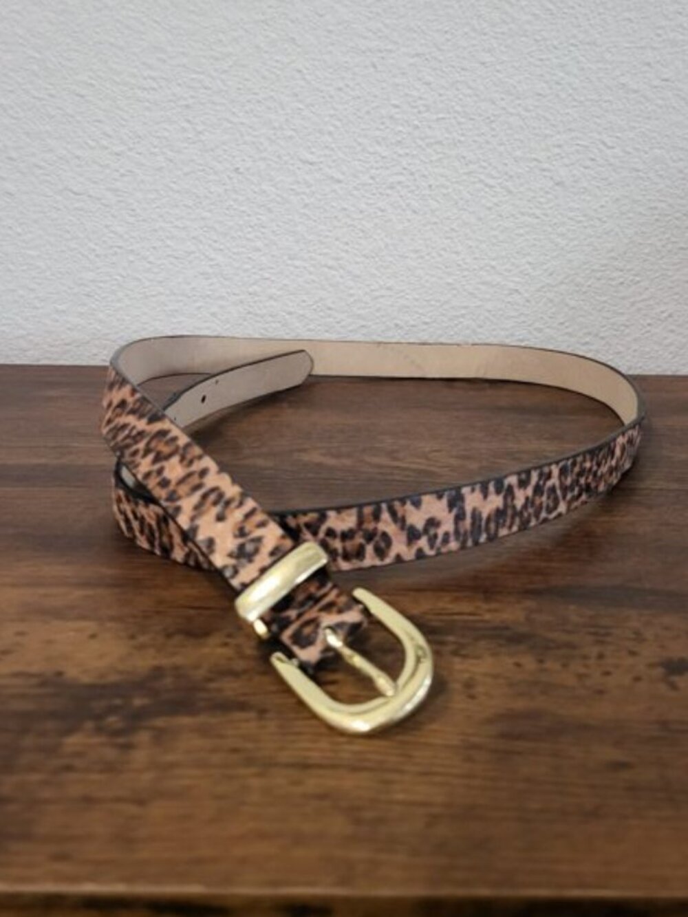 Leopard Print Skinny Belt Gold Buckle Animal Print